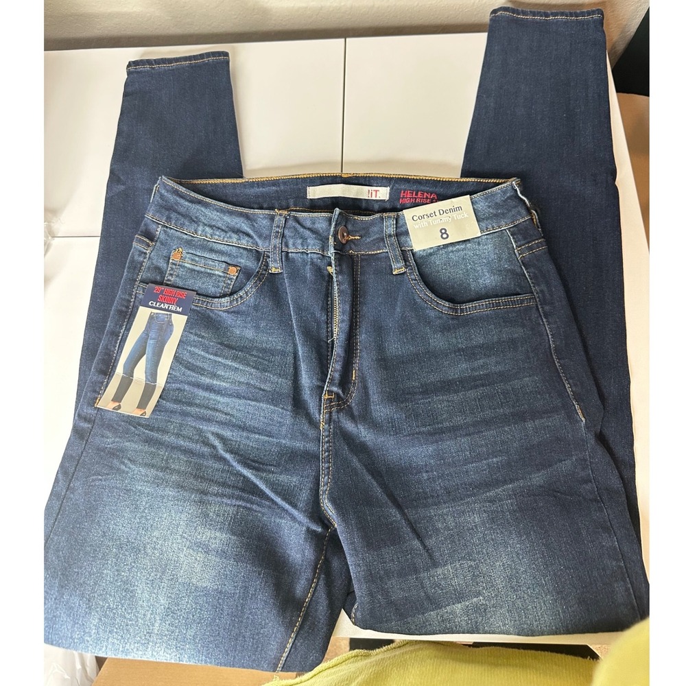 !iT.‎ Helena High Rise Skinny Jeans Womens 8 Dark Blue New Corset Tummy Tuck 29"